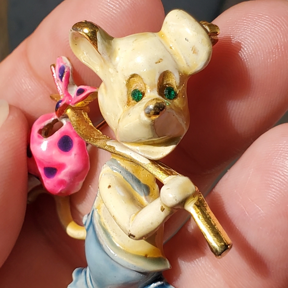 Vintage goldtone enamel hobo mouse brooch pin signed lind-gal 50's - Picture 9 of 10